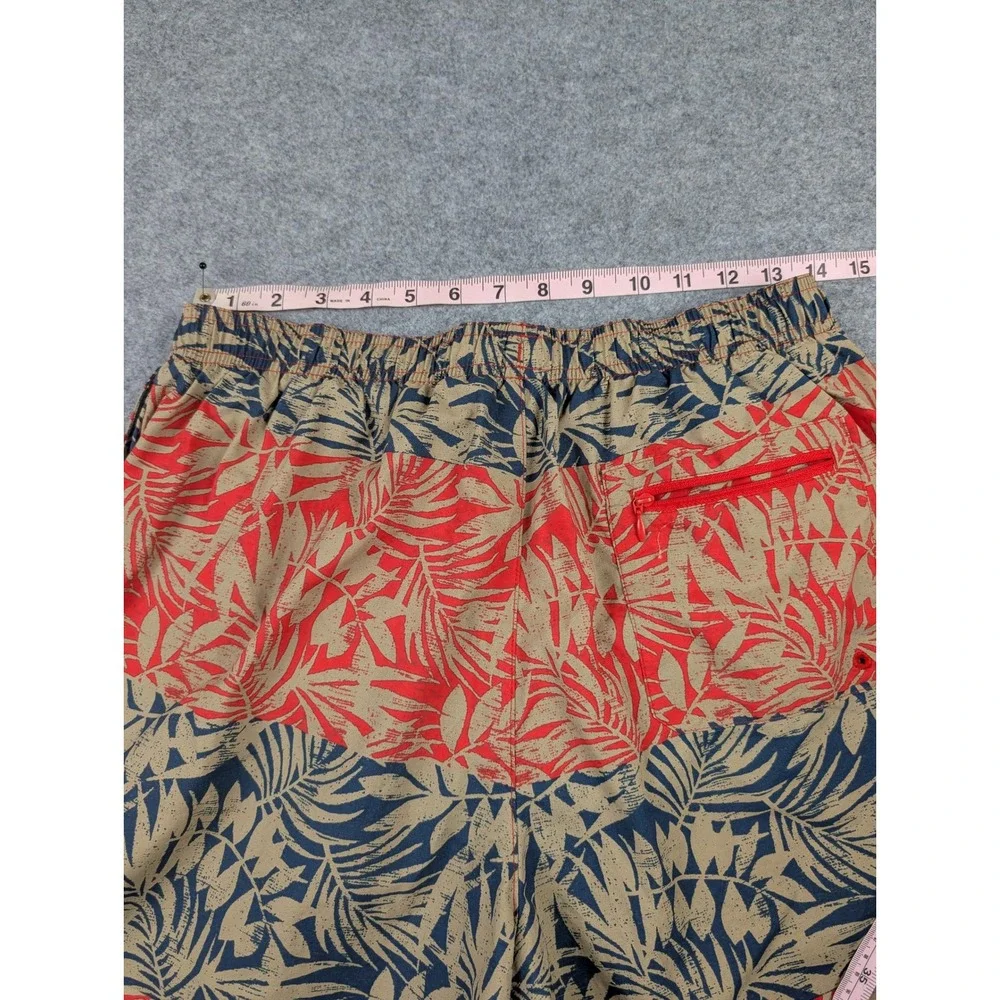 Columbia Mens Tropical Palm Print Swim Trunks Red Navy Board Shorts Size Medium